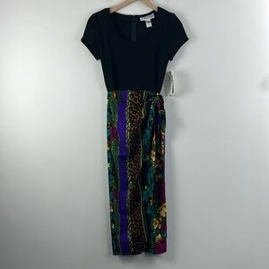 Jessica Howard Vintage Faux Wrap Tie Knot Mixed Pattern Scoop Neck Dress Size 4
